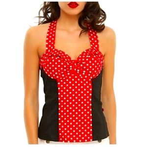 Royal Bones Pinup Polka Dot Halter Top